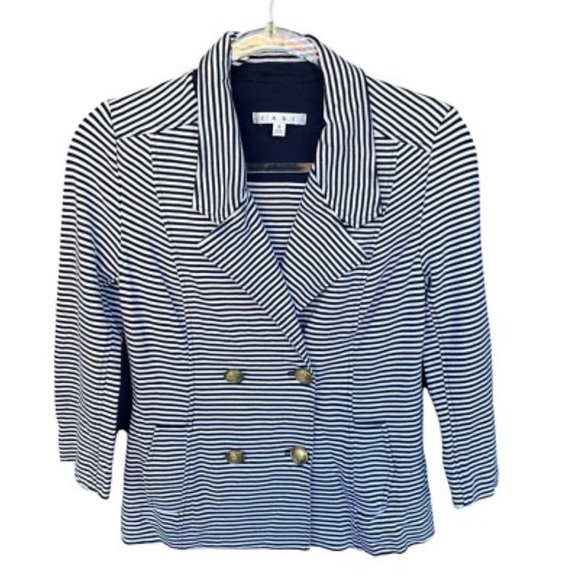 CAbi Jackets & Blazers - CAbi Black and White nautical Striped Jacket 3/4th length sleeve